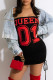 Black Fashion Sexy Letter Print Frenulum Backless Strapless Sleeveless Dress