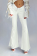 White Casual Solid Draw String Boot Cut Mid Waist Speaker Solid Color Bottoms