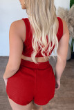 Red Sexy Casual Solid Basic U Neck Sleeveless Two Pieces