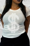 White Fashion Casual Solid Patchwork Hot Drill O Neck T-Shirts