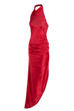 Red Fashion Sexy Solid Backless Halter Sleeveless Dress Dresses