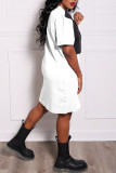 Grey Casual Solid Patchwork O Neck Straight Dresses