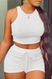 White Fashion Casual Solid Basic O Neck Sleeveless Two Pieces