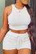 White Fashion Casual Solid Basic O Neck Sleeveless Two Pieces