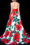 Red Fashion Sexy Print Backless Halter Sleeveless Dress