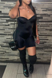 Black Sexy Casual Solid Backless Spaghetti Strap Skinny Romper