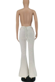 Blue Casual Solid Draw String Boot Cut Mid Waist Speaker Solid Color Bottoms