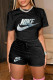 Black Fashion Casual Print Patchwork O Neck Short Sleeve Two Pieces