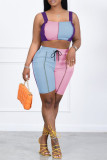 Blue Pink Casual Solid Split Joint Sleeveless Two Pieces