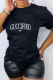 Black Casual Print Patchwork Letter O Neck T-Shirts
