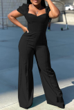 Yellow Casual Solid Patchwork Boot Cut Jumpsuits