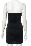 Black Sexy Solid Patchwork V Neck Pencil Skirt Dresses