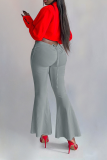 Blue Casual Solid Draw String Boot Cut Mid Waist Speaker Solid Color Bottoms