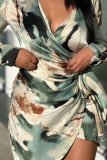 Multicolor Fashion Sexy Print Bandage V Neck Long Sleeve Dresses