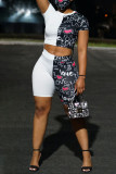 Pink Casual Print Patchwork O Neck Short Sleeve Two Pieces