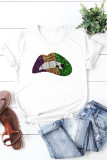 White Fashion Casual Patchwork Sequins O Neck T-Shirts