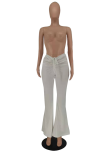 Blue Casual Solid Draw String Boot Cut Mid Waist Speaker Solid Color Bottoms