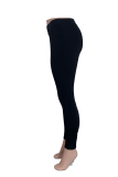 Black Casual Solid Patchwork Skinny Mid Waist Pencil Solid Color Bottoms