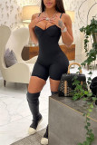 Black Sexy Casual Solid Backless Spaghetti Strap Skinny Romper