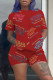 Red Fashion Casual Print Basic O Neck Short Sleeve Two Pieces