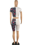 Pink Casual Print Patchwork O Neck Short Sleeve Two Pieces