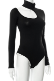 Black Sexy Solid Patchwork Halter Skinny Bodysuits