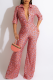 Pink Fashion Casual Print Basic Turndown Collar Regular Jumpsuits
