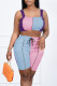 Blue Pink Casual Solid Patchwork Sleeveless Two Pieces