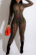 Black Sexy Print Patchwork See-through Half A Turtleneck Regular Jumpsuits