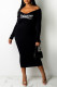 Black Fashion Sexy Print Letter V Neck One Step Skirt Dresses