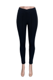 Black Casual Solid Patchwork Skinny Mid Waist Pencil Solid Color Bottoms