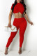 Red Sexy Solid Patchwork O Neck Short Sleeve Two Pieces