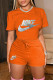 Orange Fashion Casual Print Patchwork O Neck Short Sleeve Two Pieces
