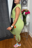 Grey Casual Sportswear Solid Patchwork V Neck Sleeveless Two Pieces