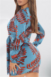 Pink Fashion Sexy Print Bandage V Neck Long Sleeve Dresses