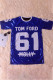 Blue Fashion Street Letter Sequins O Neck T-Shirts