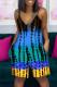 Royal Blue Fashion Casual Print Basic V Neck Regular Rompers