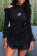 Black Fashion Street Print Patchwork O Neck One Step Skirt Dresses