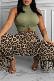 Leopard Print Fashion Casual Print Leopard Camouflage Print Tassel Patchwork High Waist Pencil Full Print Bottoms