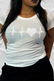 White Fashion Casual Patchwork Hot Drill O Neck T-Shirts