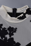 Black Fashion Sexy Patchwork See-through Hooded Collar Evening Dress Dresses
