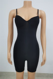 Black Sexy Casual Solid Backless Spaghetti Strap Skinny Romper