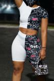 Pink Casual Print Patchwork O Neck Short Sleeve Two Pieces