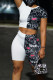 Black Casual Print Patchwork O Neck Short Sleeve Two Pieces