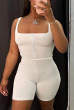 White Sexy Casual Solid Basic Square Collar Skinny Romper