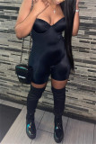Black Sexy Casual Solid Backless Spaghetti Strap Skinny Romper