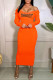 Orange Fashion Sexy Print Letter V Neck One Step Skirt Dresses