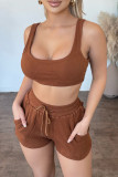 Red Sexy Casual Solid Basic U Neck Sleeveless Two Pieces