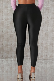 Black Casual Solid Patchwork Skinny Mid Waist Pencil Solid Color Bottoms