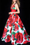 Red Fashion Sexy Print Backless Halter Sleeveless Dress